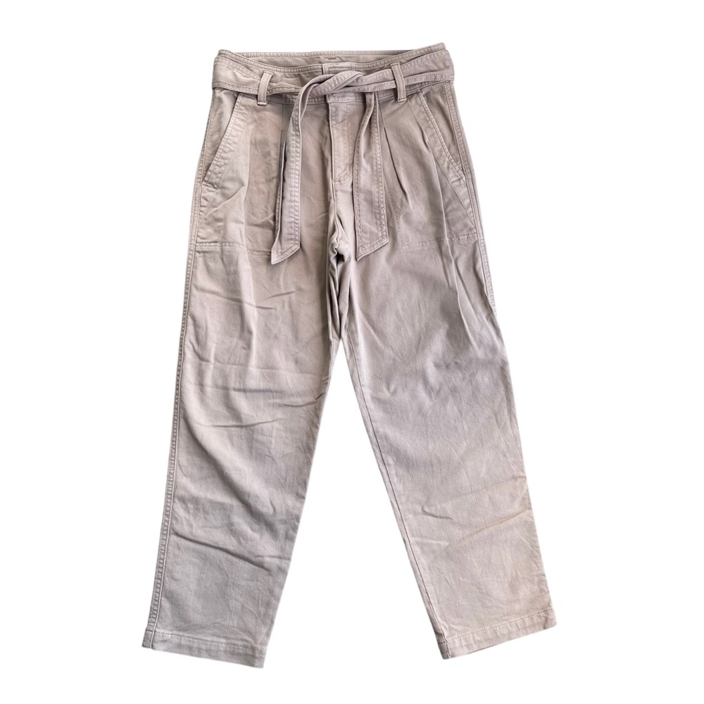 LOFT Women's Tan High Rise Tie Waist Ankle Denim Pants SZ 4 Stretch